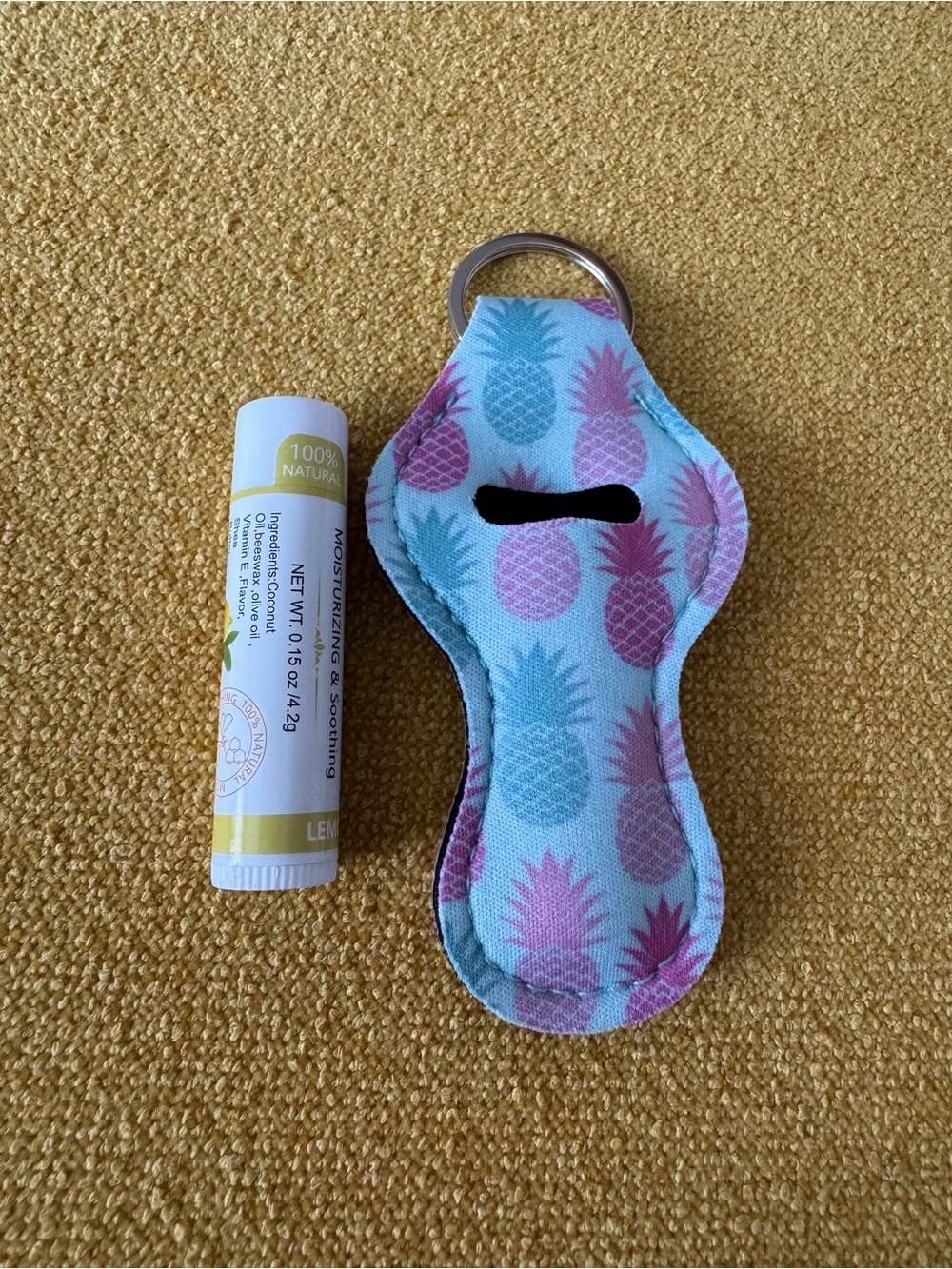 Pineapple Print Lip Balm Keychain Holder